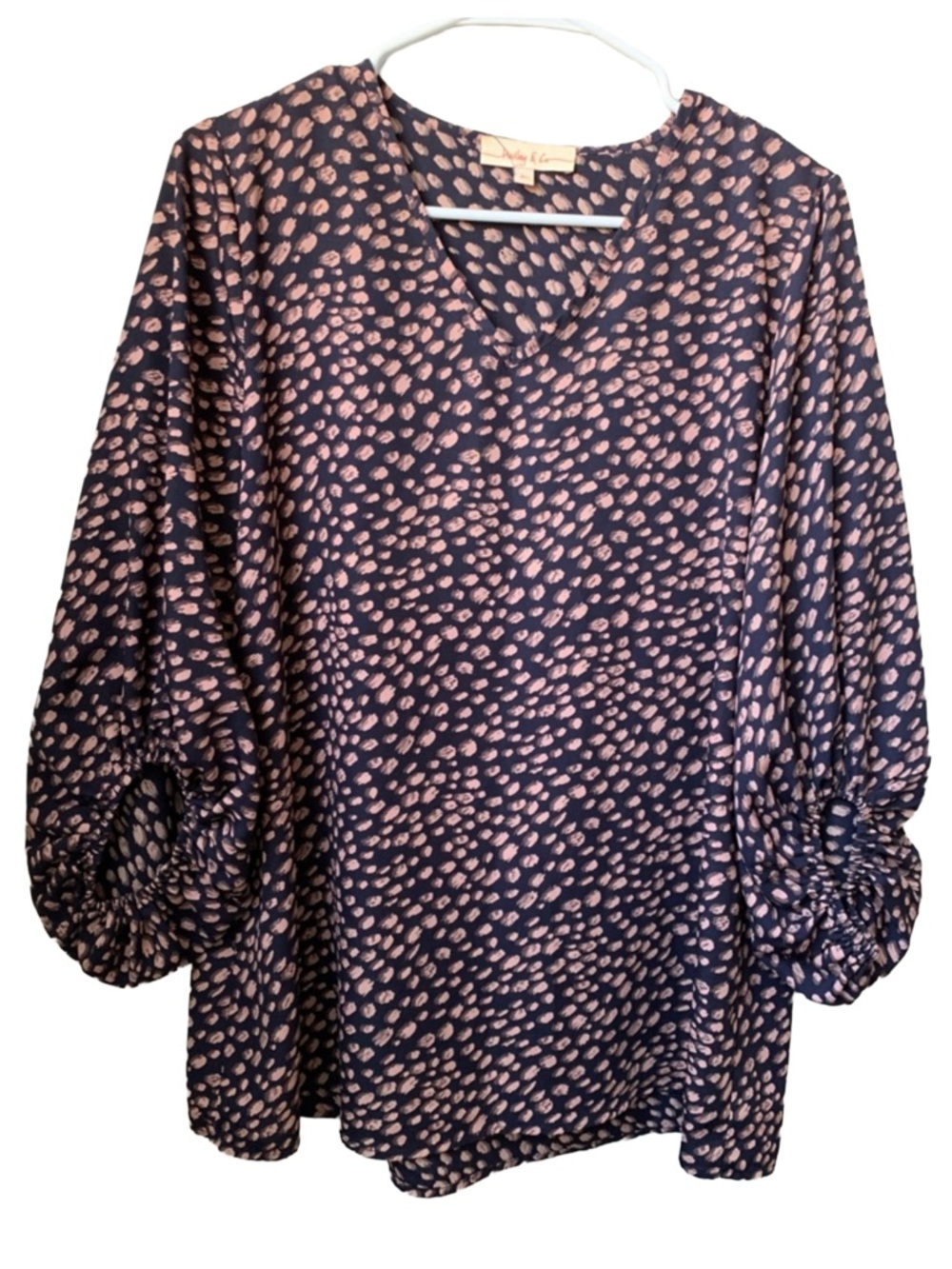 HAILEY & CO Women’s Black Mauve Brown Print 3/4 Elastic Sleeve Blouse